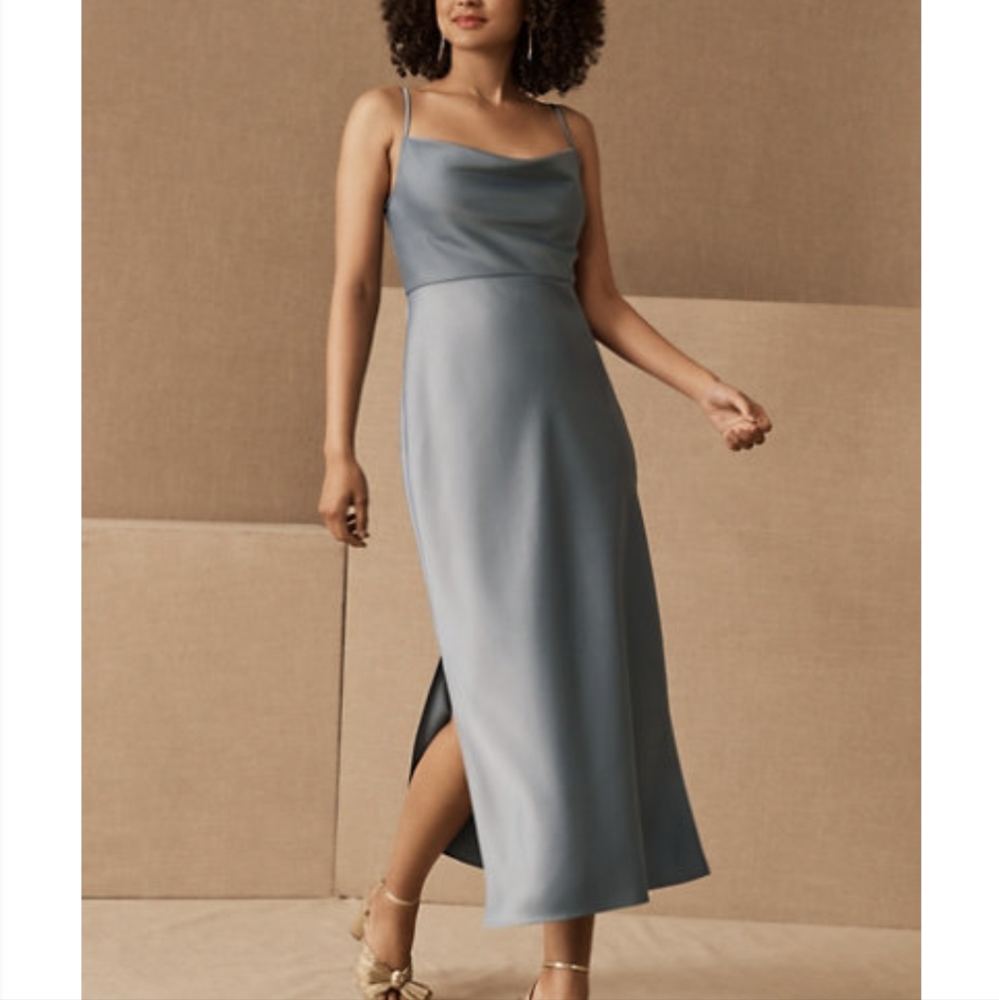 BHLDN Cali Satin Charmeuse Midi Dress Dusty Blue Size 4